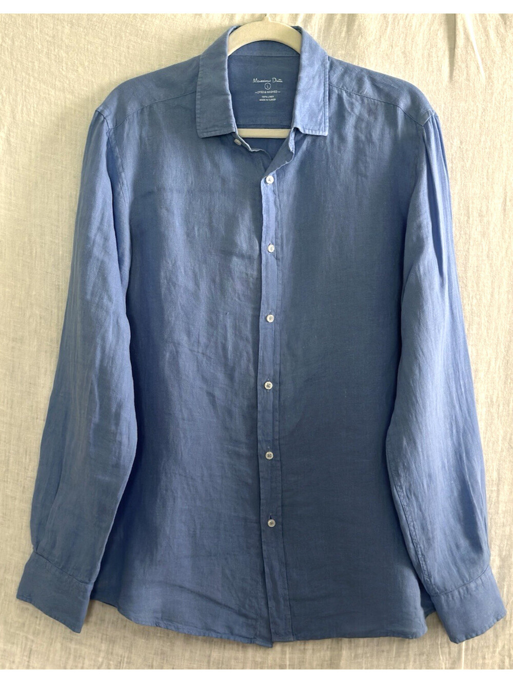 Massimo Dutti Shirt Mens Large Blue 100% Linen Long Sleeve Button Up L